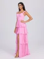 A-line Straps Cascading Ruffles Floor-Length Chiffon Bridesmaid Dress