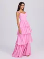 A-line Straps Cascading Ruffles Floor-Length Chiffon Bridesmaid Dress
