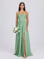 A-line V-neck Pleated Floor-Length Chiffon Bridesmaid Dress