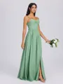 A-line V-neck Pleated Floor-Length Chiffon Bridesmaid Dress