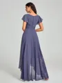 A-Line/Princess V-neck Asymmetrical Short Sleeves Chiffon Bridesmaid Dress