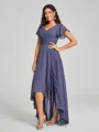 A-Line/Princess V-neck Asymmetrical Short Sleeves Chiffon Bridesmaid Dress