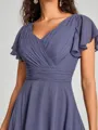A-Line/Princess V-neck Asymmetrical Short Sleeves Chiffon Bridesmaid Dress
