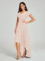 A-Line/Princess V-neck Asymmetrical Short Sleeves Chiffon Bridesmaid Dress