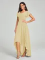 A-Line/Princess V-neck Asymmetrical Short Sleeves Chiffon Bridesmaid Dress