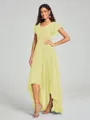 A-Line/Princess V-neck Asymmetrical Short Sleeves Chiffon Bridesmaid Dress