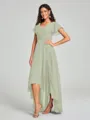 A-Line/Princess V-neck Asymmetrical Short Sleeves Chiffon Bridesmaid Dress