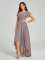 A-Line/Princess V-neck Asymmetrical Short Sleeves Chiffon Bridesmaid Dress