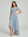 A-Line/Princess V-neck Asymmetrical Short Sleeves Chiffon Bridesmaid Dress