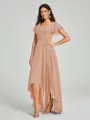 A-Line/Princess V-neck Asymmetrical Short Sleeves Chiffon Bridesmaid Dress