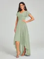 A-Line/Princess V-neck Asymmetrical Short Sleeves Chiffon Bridesmaid Dress