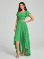 A-Line/Princess V-neck Asymmetrical Short Sleeves Chiffon Bridesmaid Dress