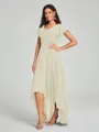 A-Line/Princess V-neck Asymmetrical Short Sleeves Chiffon Bridesmaid Dress