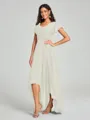 A-Line/Princess V-neck Asymmetrical Short Sleeves Chiffon Bridesmaid Dress