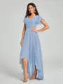 A-Line/Princess V-neck Asymmetrical Short Sleeves Chiffon Bridesmaid Dress