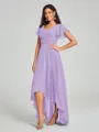 A-Line/Princess V-neck Asymmetrical Short Sleeves Chiffon Bridesmaid Dress
