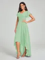 A-Line/Princess V-neck Asymmetrical Short Sleeves Chiffon Bridesmaid Dress
