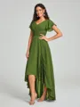 A-Line/Princess V-neck Asymmetrical Short Sleeves Chiffon Bridesmaid Dress