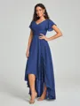 A-Line/Princess V-neck Asymmetrical Short Sleeves Chiffon Bridesmaid Dress
