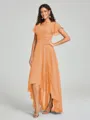 A-Line/Princess V-neck Asymmetrical Short Sleeves Chiffon Bridesmaid Dress