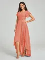 A-Line/Princess V-neck Asymmetrical Short Sleeves Chiffon Bridesmaid Dress