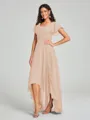 A-Line/Princess V-neck Asymmetrical Short Sleeves Chiffon Bridesmaid Dress