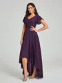 A-Line/Princess V-neck Asymmetrical Short Sleeves Chiffon Bridesmaid Dress
