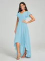 A-Line/Princess V-neck Asymmetrical Short Sleeves Chiffon Bridesmaid Dress