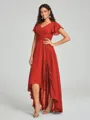 A-Line/Princess V-neck Asymmetrical Short Sleeves Chiffon Bridesmaid Dress