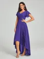 A-Line/Princess V-neck Asymmetrical Short Sleeves Chiffon Bridesmaid Dress