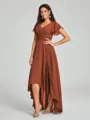 A-Line/Princess V-neck Asymmetrical Short Sleeves Chiffon Bridesmaid Dress