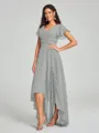 A-Line/Princess V-neck Asymmetrical Short Sleeves Chiffon Bridesmaid Dress