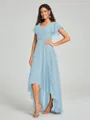 A-Line/Princess V-neck Asymmetrical Short Sleeves Chiffon Bridesmaid Dress