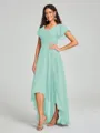 A-Line/Princess V-neck Asymmetrical Short Sleeves Chiffon Bridesmaid Dress