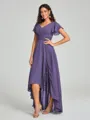 A-Line/Princess V-neck Asymmetrical Short Sleeves Chiffon Bridesmaid Dress