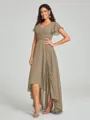 A-Line/Princess V-neck Asymmetrical Short Sleeves Chiffon Bridesmaid Dress