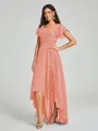 A-Line/Princess V-neck Asymmetrical Short Sleeves Chiffon Bridesmaid Dress