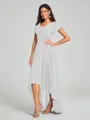 A-Line/Princess V-neck Asymmetrical Short Sleeves Chiffon Bridesmaid Dress