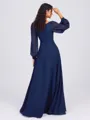 A-line Scoop Long Sleeves Sash/Ribbon/Belt Floor-Length Chiffon Bridesmaid Dress