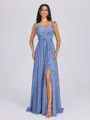 A-line Straps Ruffles Floor-Length Chiffon Bridesmaid Dress