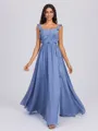 A-line Straps Ruffles Floor-Length Chiffon Bridesmaid Dress