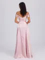 A-line Cold Shoulder Pleated Floor-Length Silk Like Satin Bridesmaid Dress