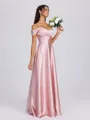 A-line Cold Shoulder Pleated Floor-Length Silk Like Satin Bridesmaid Dress