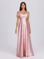A-line Cold Shoulder Pleated Floor-Length Silk Like Satin Bridesmaid Dress