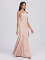 Sheath Halter Pleated Floor-Length Charmeuse Bridesmaid Dress