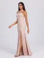 Sheath Halter Pleated Floor-Length Charmeuse Bridesmaid Dress