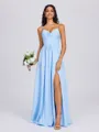 A-line V-neck Pleated Floor-Length Charmeuse Bridesmaid Dress