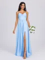 A-line V-neck Pleated Floor-Length Charmeuse Bridesmaid Dress