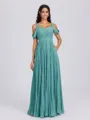 A-line Cold Shoulder Pleated Floor-Length Chiffon Bridesmaid Dress