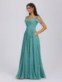 A-line Cold Shoulder Pleated Floor-Length Chiffon Bridesmaid Dress
